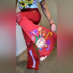 painted flared jeans
